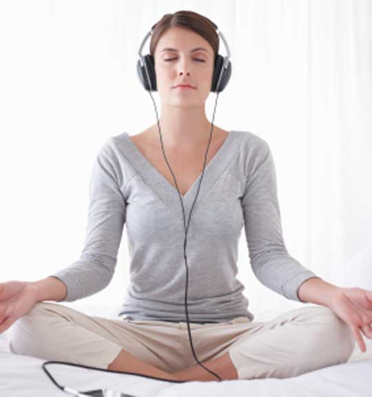 Meditation music helps with relaxation and stress management.